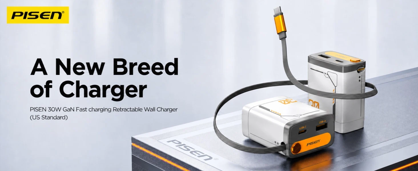 PISEN TP-C82 30W GaN Fast Charging Retractable Wall Charger Set