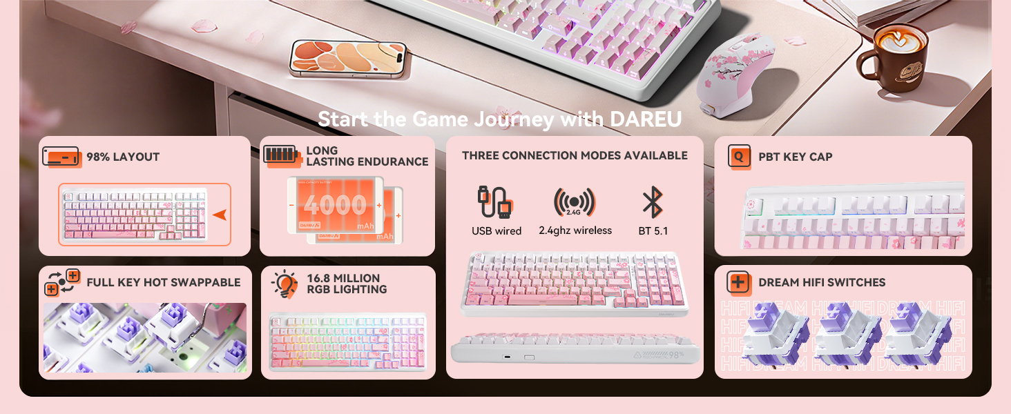 DAREU EK98 Pro Tri-mode Mechanical Gaming Keyboard