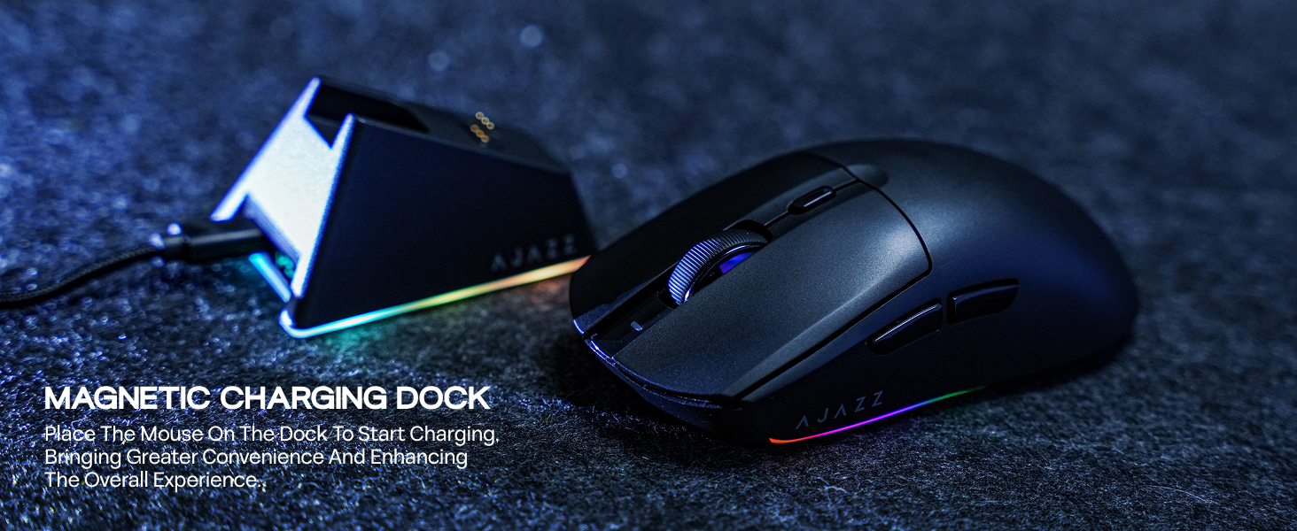 AJ139 V2 MC Gaming Mouse with Charging Base, Adjustable 12,000 DPI, PAW3311 Sensor, 3 Modes Wireless