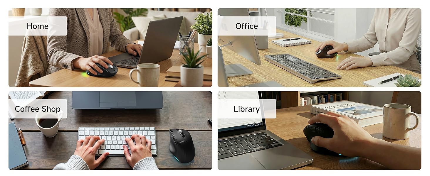 Ergonomic Wireless Mouse, 2.4G & Bluetooth Wireless Mouse for Laptop