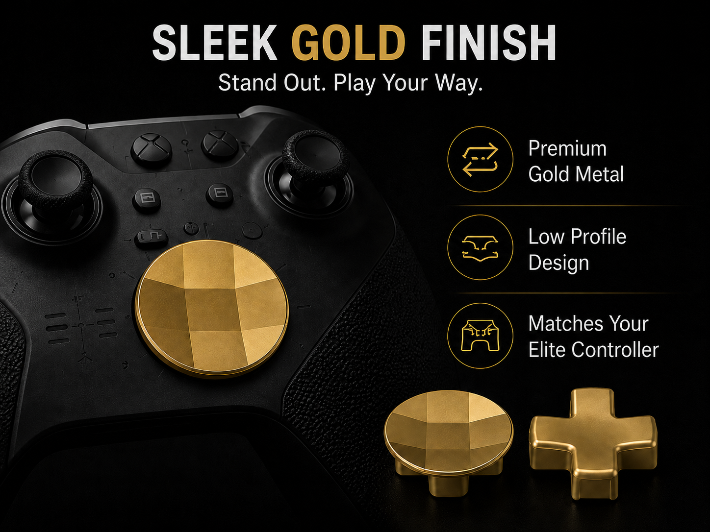gold d-pad replacement, sleek gold finish, premium gold metal