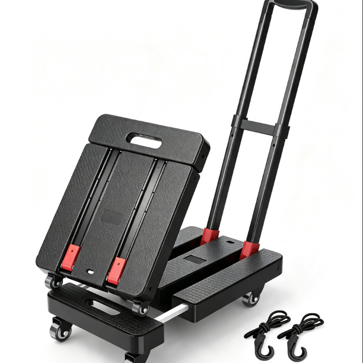500LB Folding Hand Truck, Extendable Base Luggage Cart with 6 Swivel Wheels