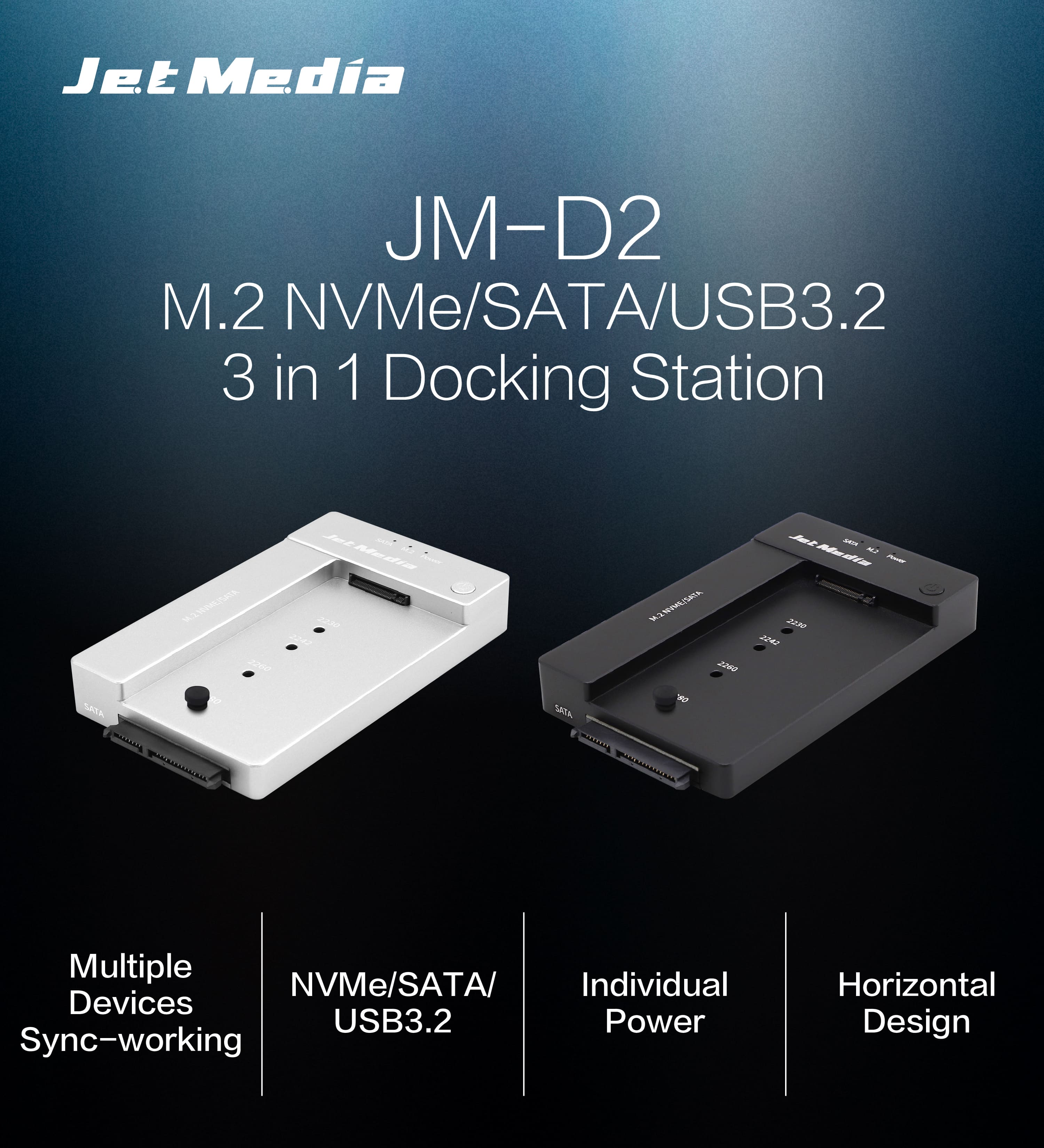 JM-D2 M.2 NVME SATA USB3.2 Docking Station