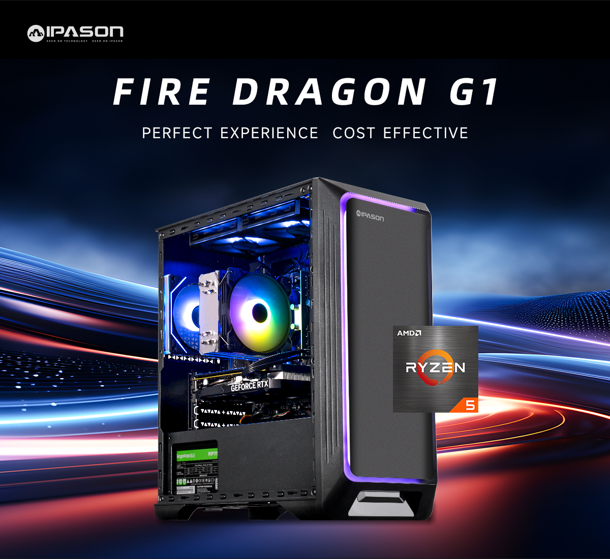 IPASON Gaming Desktop, AMD Ryzen 5 5600, NVIDIA RTX 4060 8GB, 16GB DDR4  RAM, 1TB M.2 NVMe SSD,Windows 11 home,WIFI, Air Cooler , ARGB Fans , Pc for  ...