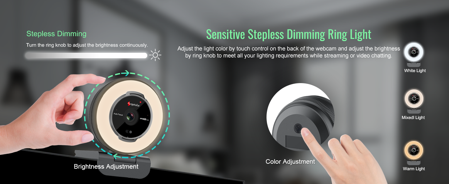 Elevate your video quality with a sensitive stepless dimming ring light.