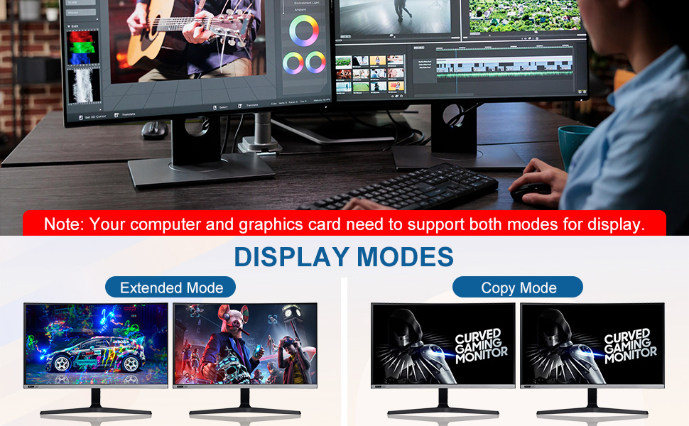 Duplicate and Extend Mode: In Duplicate mode, both monitors display the same content simultaneously,