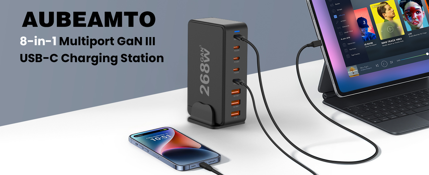 268W 8-Port Fast USB Charging Station