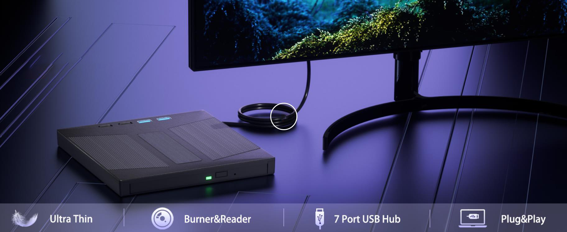 External Blu Ray Drive, 7 IN 1 Portable Blu Ray Burner USB 3.0 Type-C Blu Ray Drive Support 100G Dis