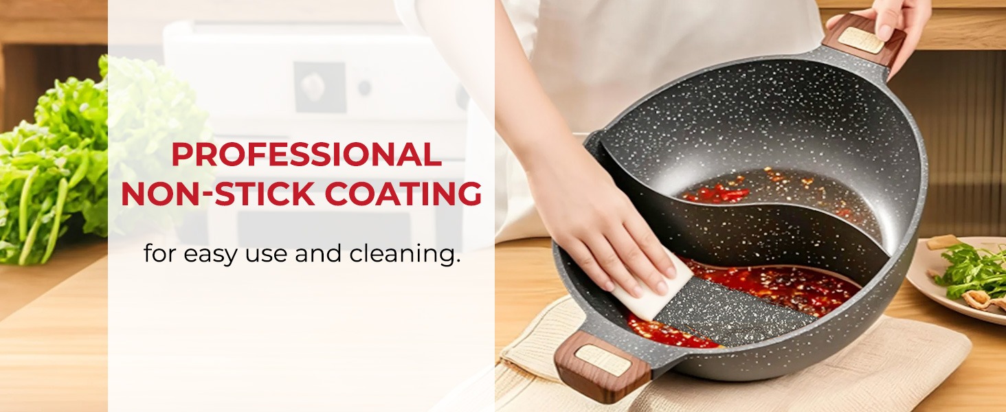 Rosewill 4.2QT Double Flavor Non-sticking Shabu Shabu Hot Pot with Divider - Dark Gray