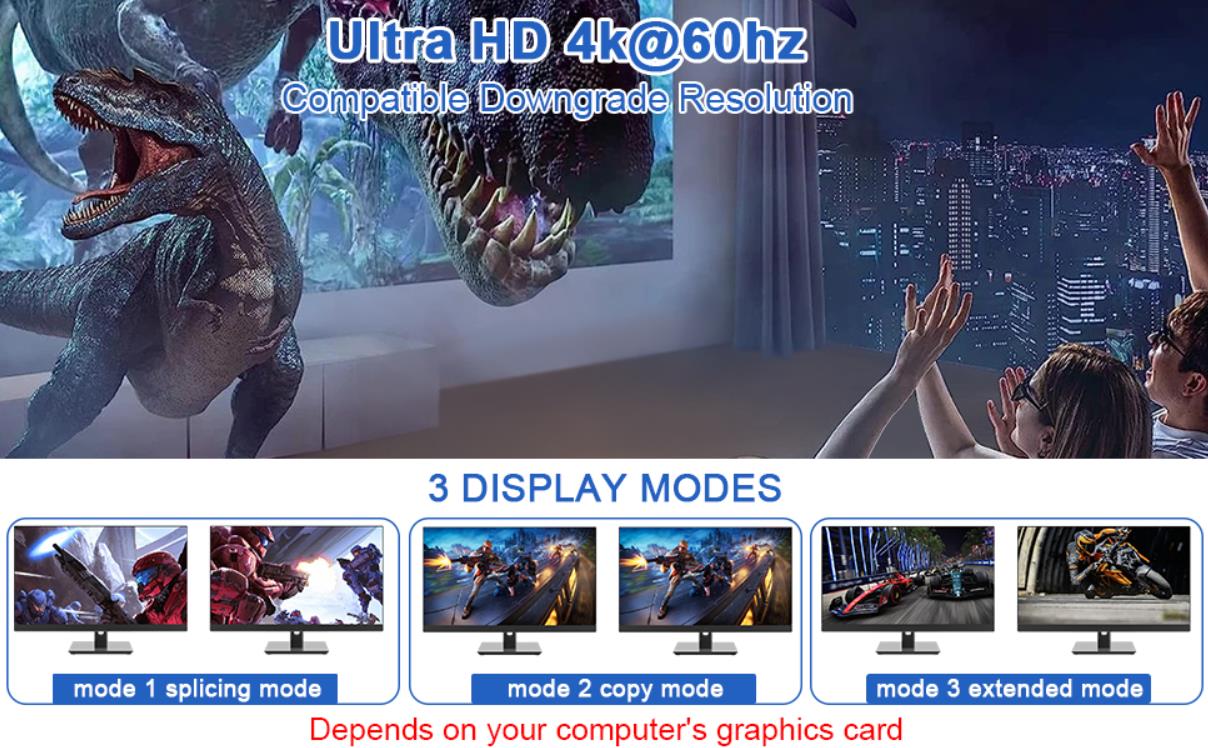 Support up to 4K@60Hz for extended and mirrored display  Supports high resolution up to 4K@60Hz and