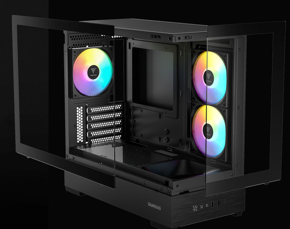 GAMDIAS ATLAS E5M GPU-Airflow Micro-ATX Case & HELIOS P1-650G 650W 80+ Gold PSU Combo Starter Kit