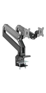 Heavy-Duty Dual Monitor Full Motion Adjustable Gas Spring Desk Mount for 15 to 34 inches Monitors