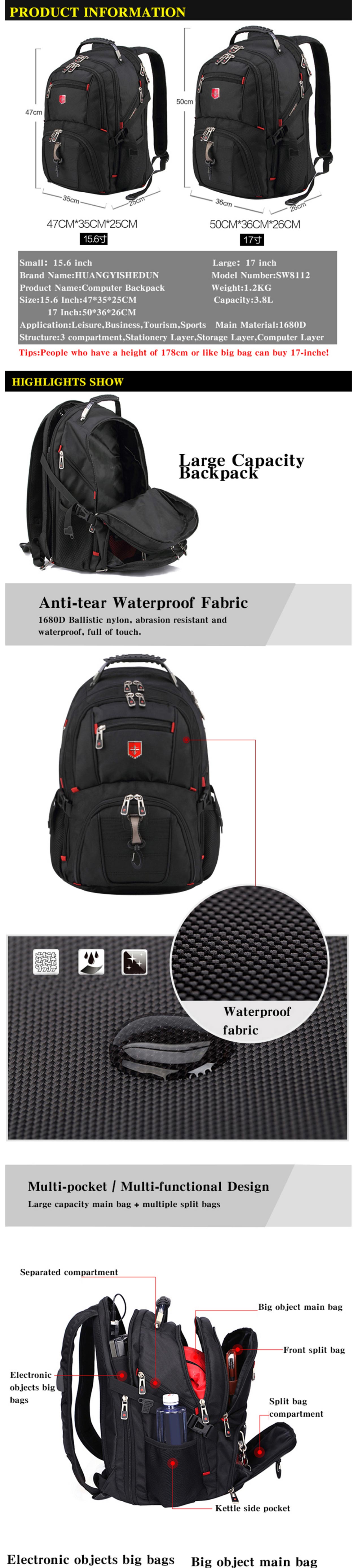 Jansicotek 38L Men's Backpack female Travel School Bag for quality Laptop  15 Inch Notebook Computer bagpack waterproof Business 