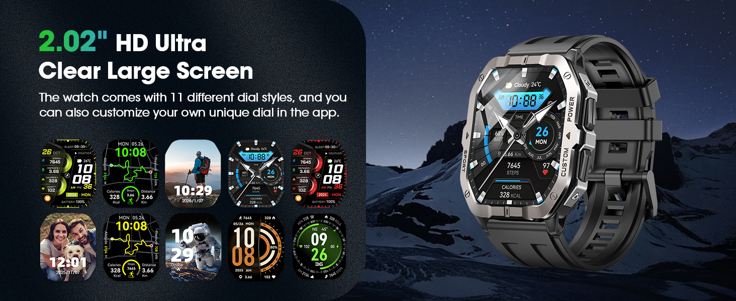 Military Smart Watch Built-in GPS, Bluetooth Calling, for iPhone & Android Phones