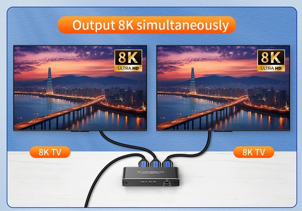 8K HDMI splitter 1 in 2 out