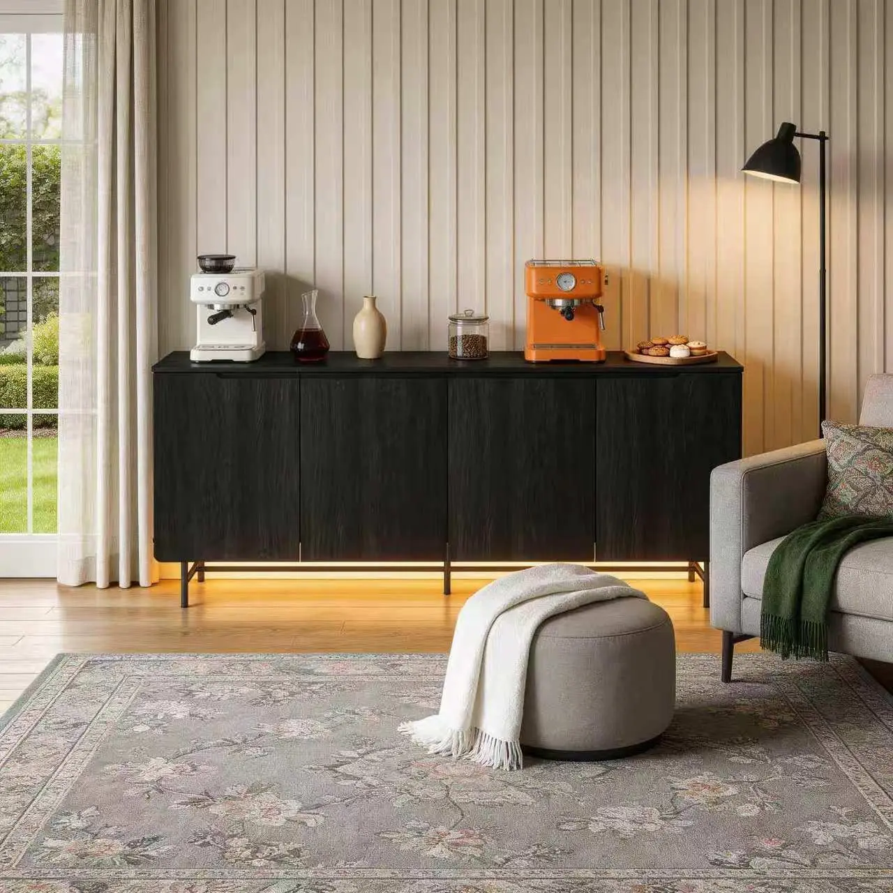 Black Fluted Sideboard Cabinet