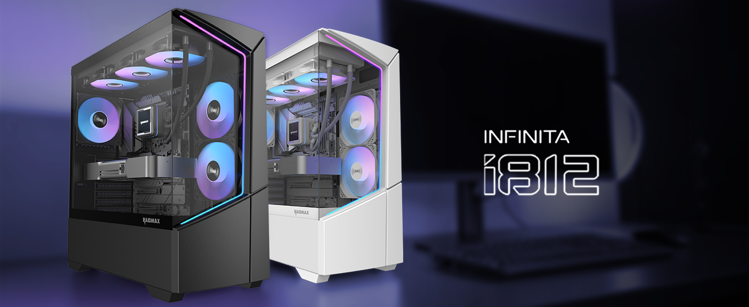 RAIDMAX i812 Panoramic Gaming Case,Tempered Glass with ARGB LED Stripe Front,3X 120mm ARGB Fans,ATX