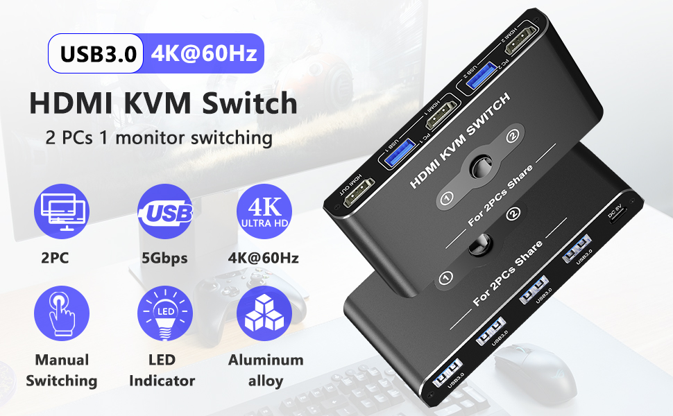 KVM Switch for 2 PC USB Switch A great accessory for a family, office or other workplaces. You can s