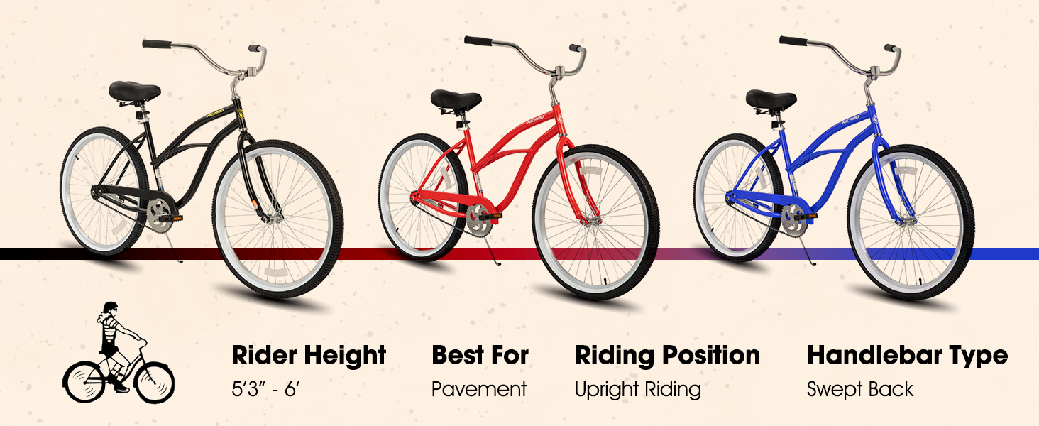 black red blue beach cruiser bike for women men