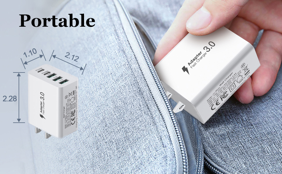 [2-Pack] USB C Charger Block, 5 Ports 50W Charging Blocks, Fast Wall Charger