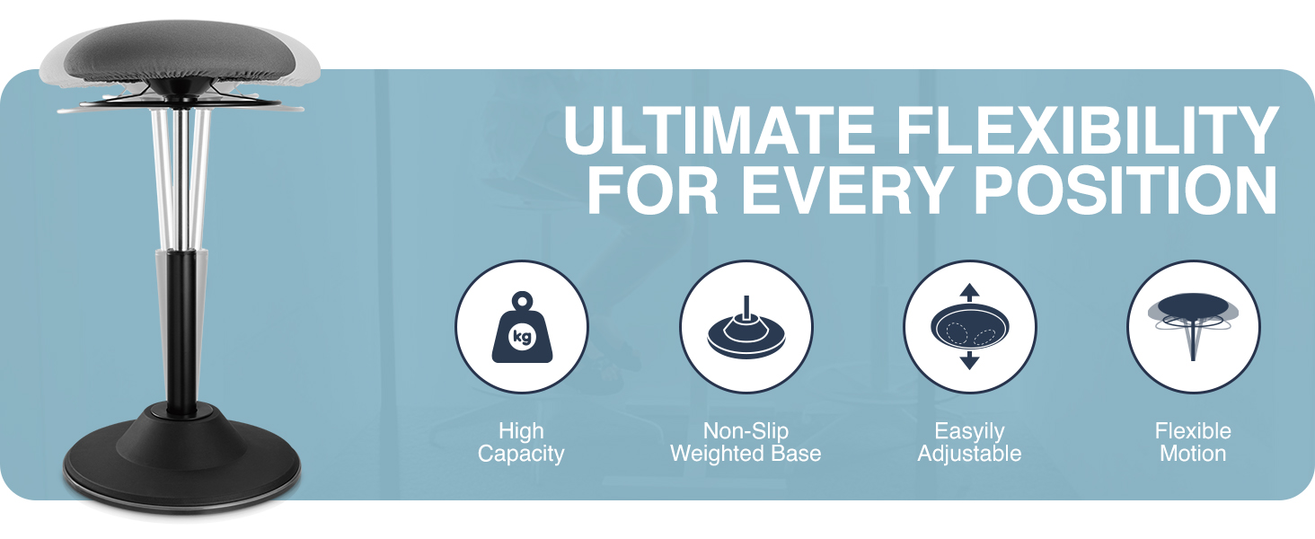 sit stand wobble stool, ergonomic leaning stool, active standing desk chair, adjustable stool