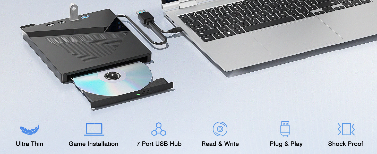 External CD/DVD Drive for Laptop, USB 3.0 & Type-C DVD Player for Laptop Desktop with SD Card Reader