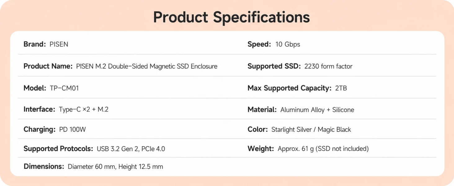 PISEN TP-CM01 M.2 Dual-sided Magnetic Hard Drive Enclosure