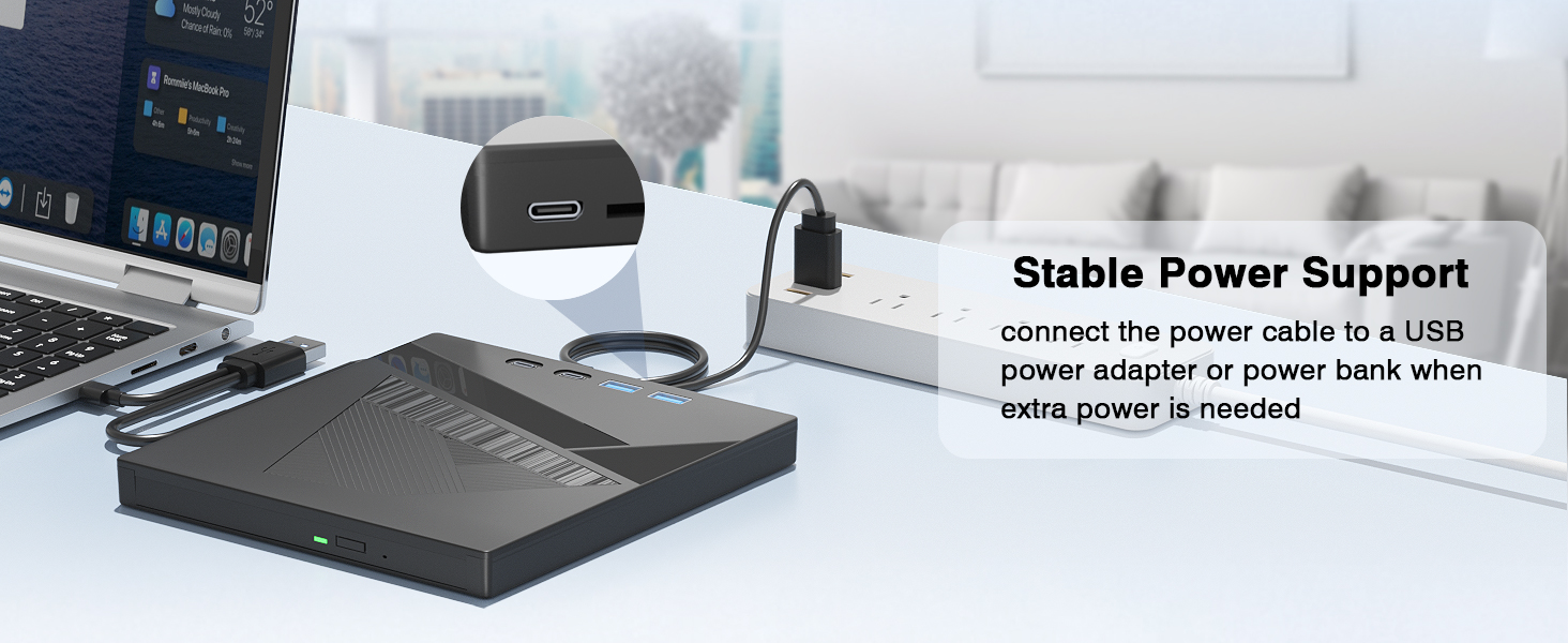 7-in-1 External CD/DVD Drive for Laptop, USB 3.0&Type-C DVD Player for Laptop Desktop with SD Card R