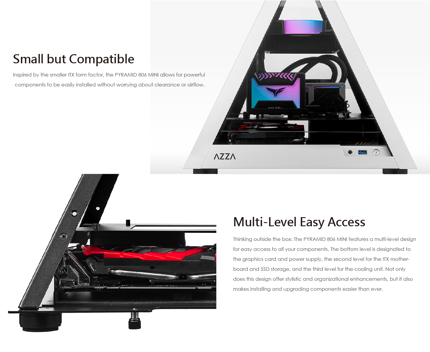 AZZA PYRAMID Mini 806 / CNC Mini-ITX Case / 4-Side Tempered Glass