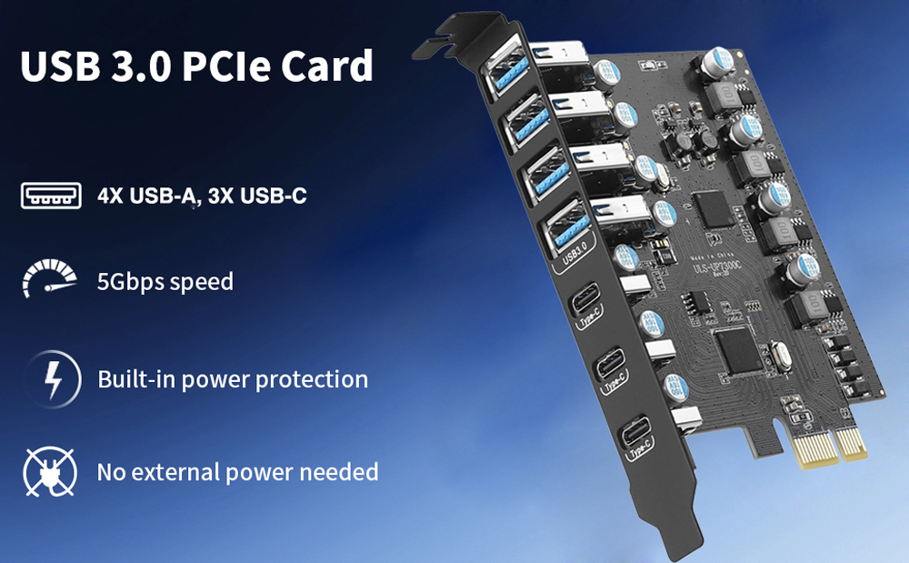 7 Ports PCI-E to USB 3.0 Expansion Card