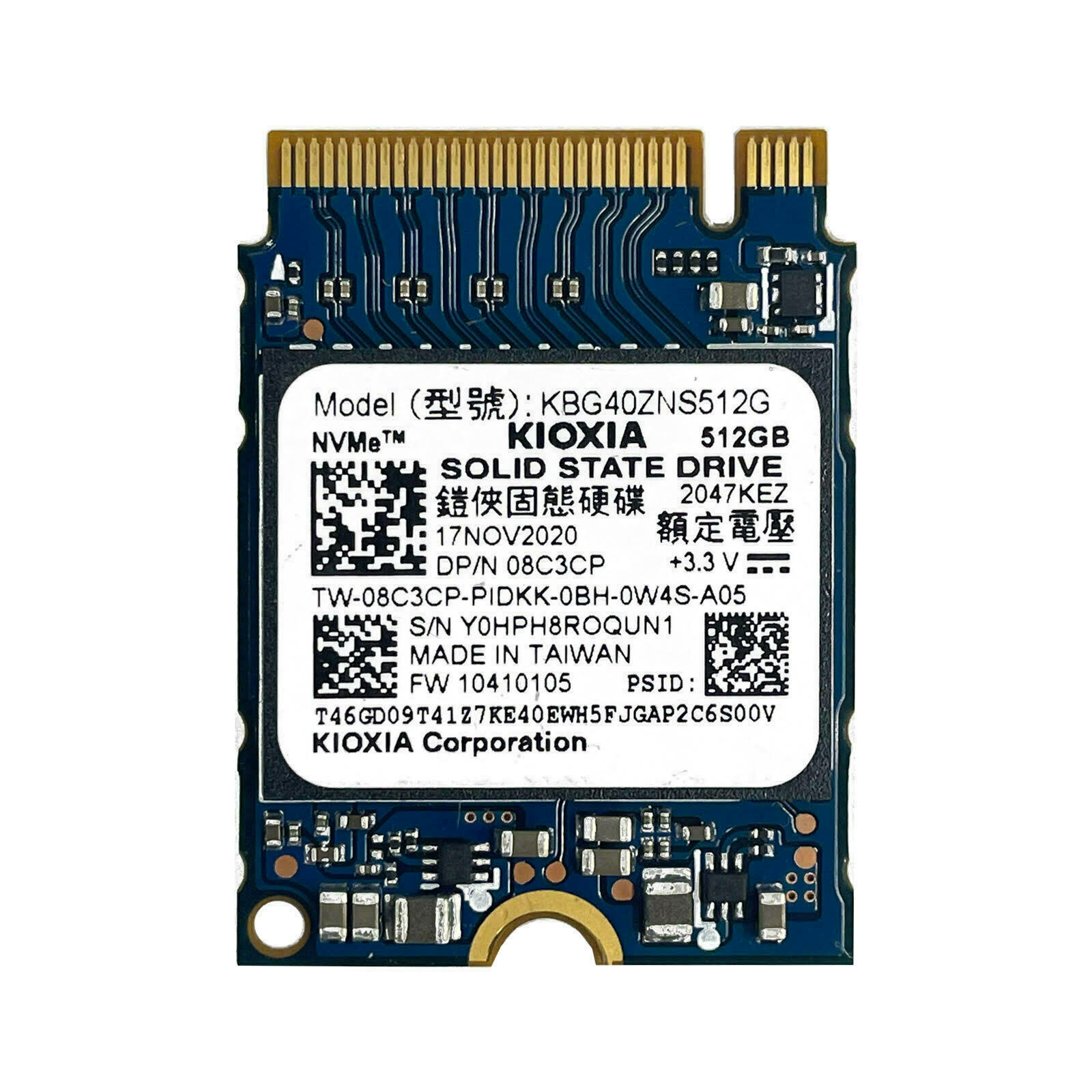 Kioxia / Toshiba 512GB NVMe PCIe M.2 2230 SSD 30mm Half Size