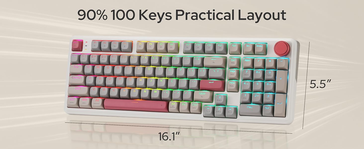 Redragon K768 PRO Wireless 100-Key Gasket Gaming Keyboard, Knob + 8000mAh | Multi-Function Control W