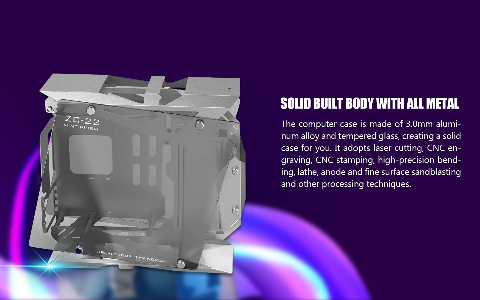 Zeaginal ZC-22 Mint Prism Tempered Glass Computer Case-Silver