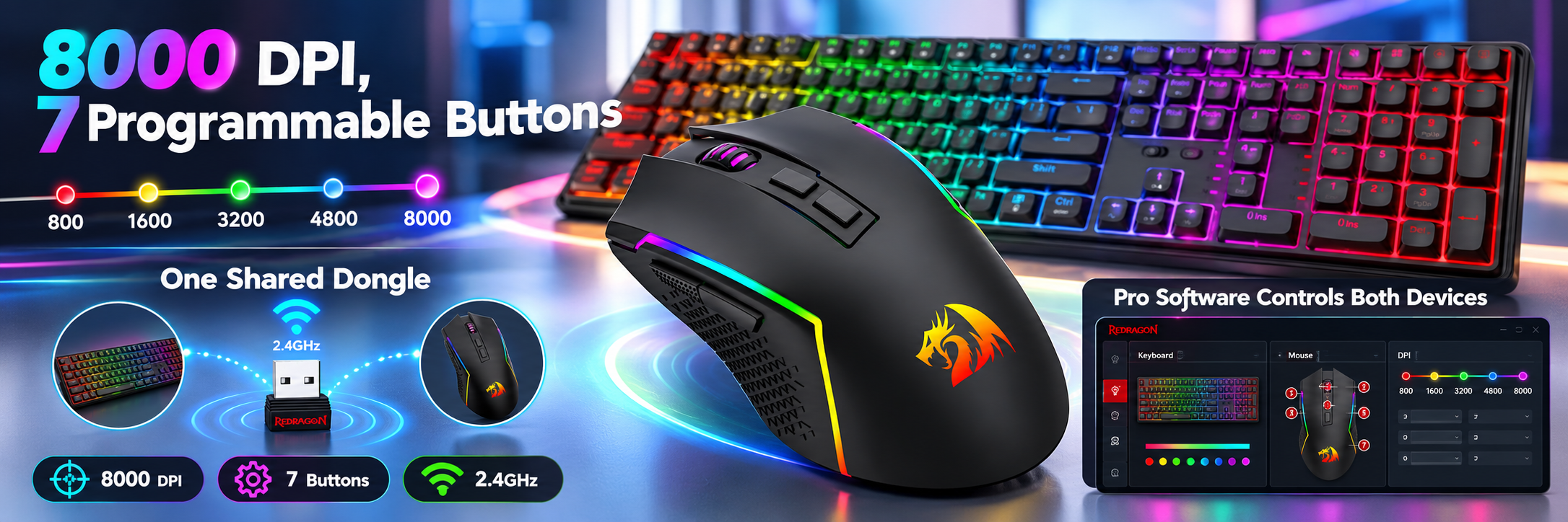 Redragon S163 Combo, K689 PRO Gasket Gaming Keyboard + M693 8000 DPI Mouse