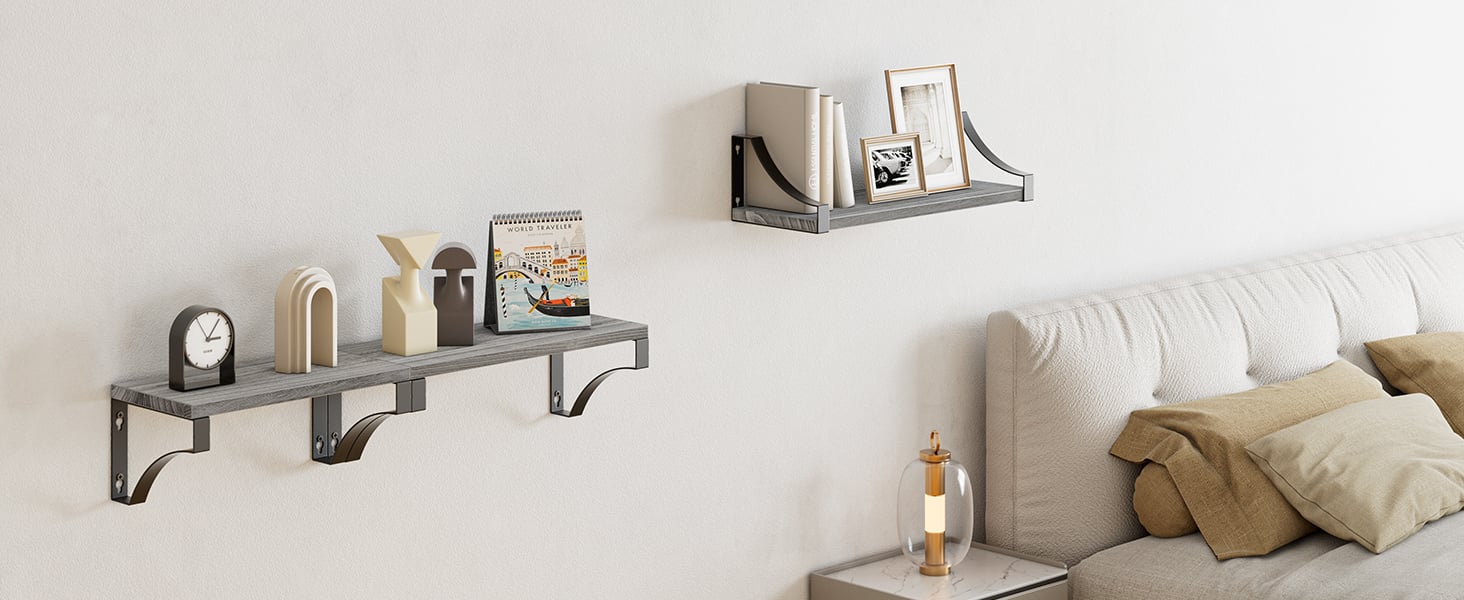 Set of 3 Rustic Wood Floating Shelves with Sturdy Metal Frame, Supporting Up to 55lbs, Ideal for Bedroom, Bathroom, Living Room, Kitchen - Perfect for