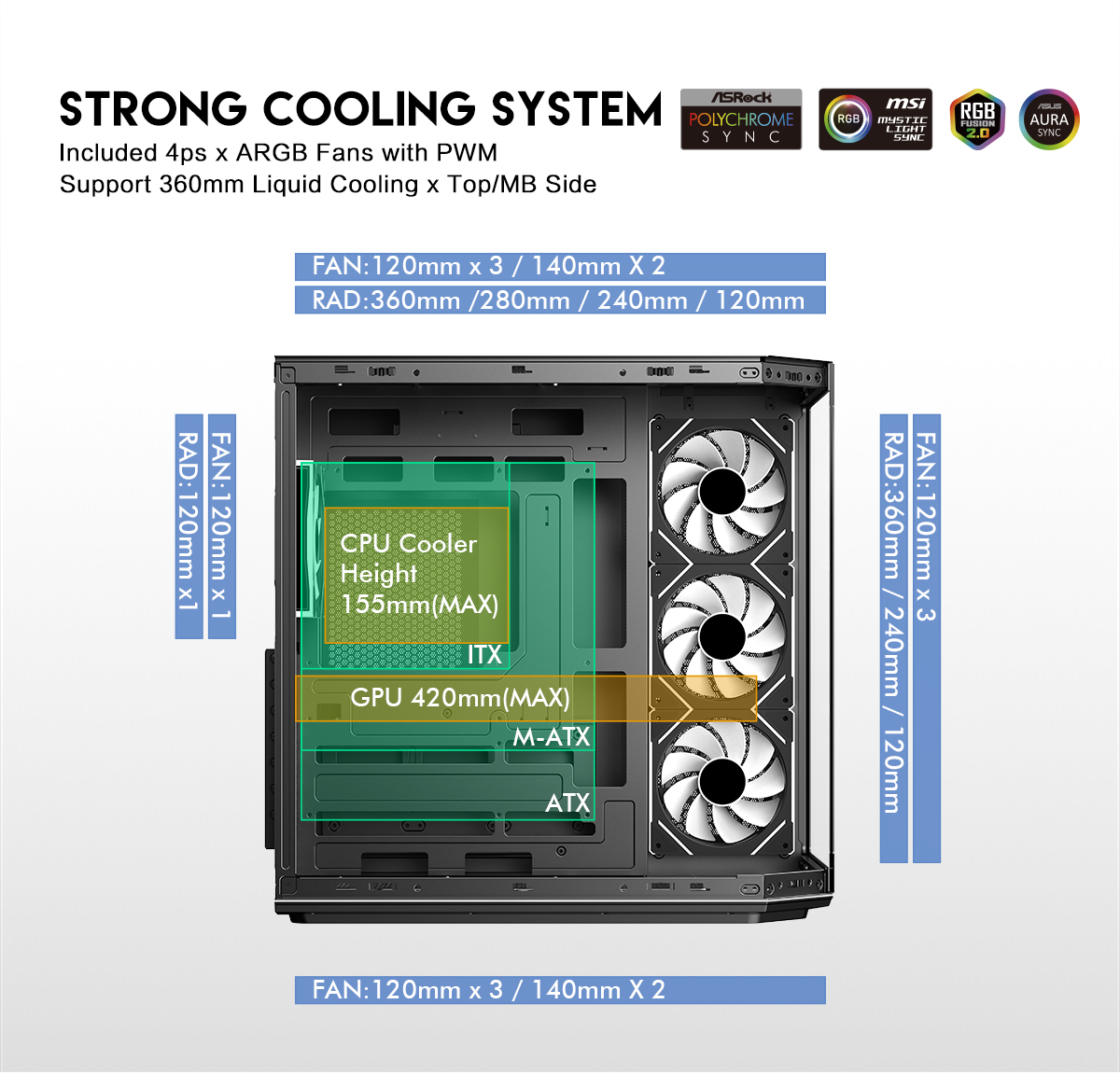 DIYPC ARGB-N3-PRO Black Tempered Glass ATX Gaming Computer Case