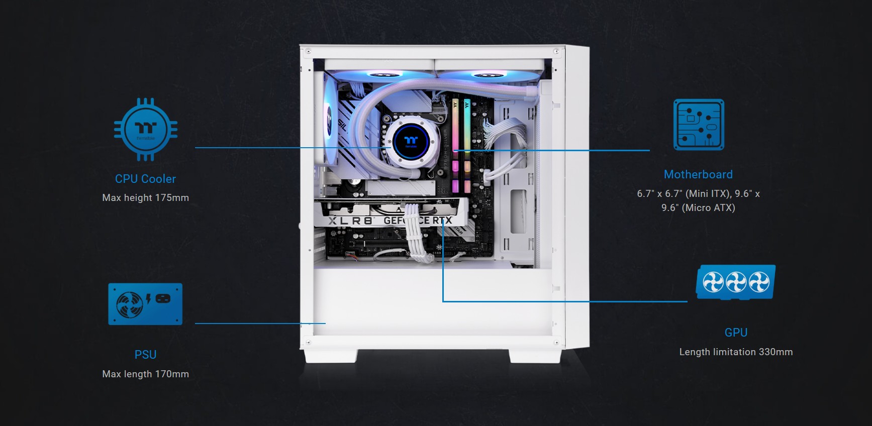 Thermaltake Versa H16 TG ARGB Snow Micro Tower Chassis