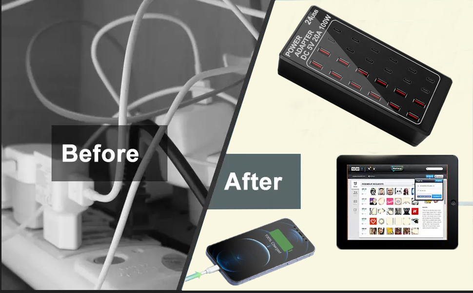 Up to 24 Ports USB C and USB A Charger