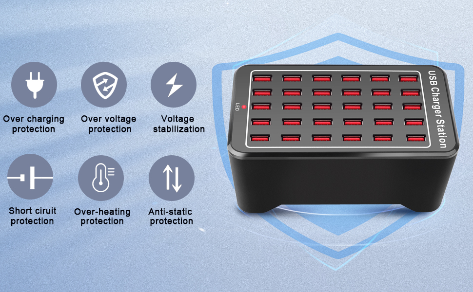 150 watt 30-Port (30 A) USB Charging Station