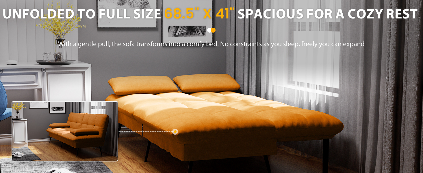UNFOLDED TO FULL SIZE 68.5" x 41" SPACIOUS FOR A COZY REST