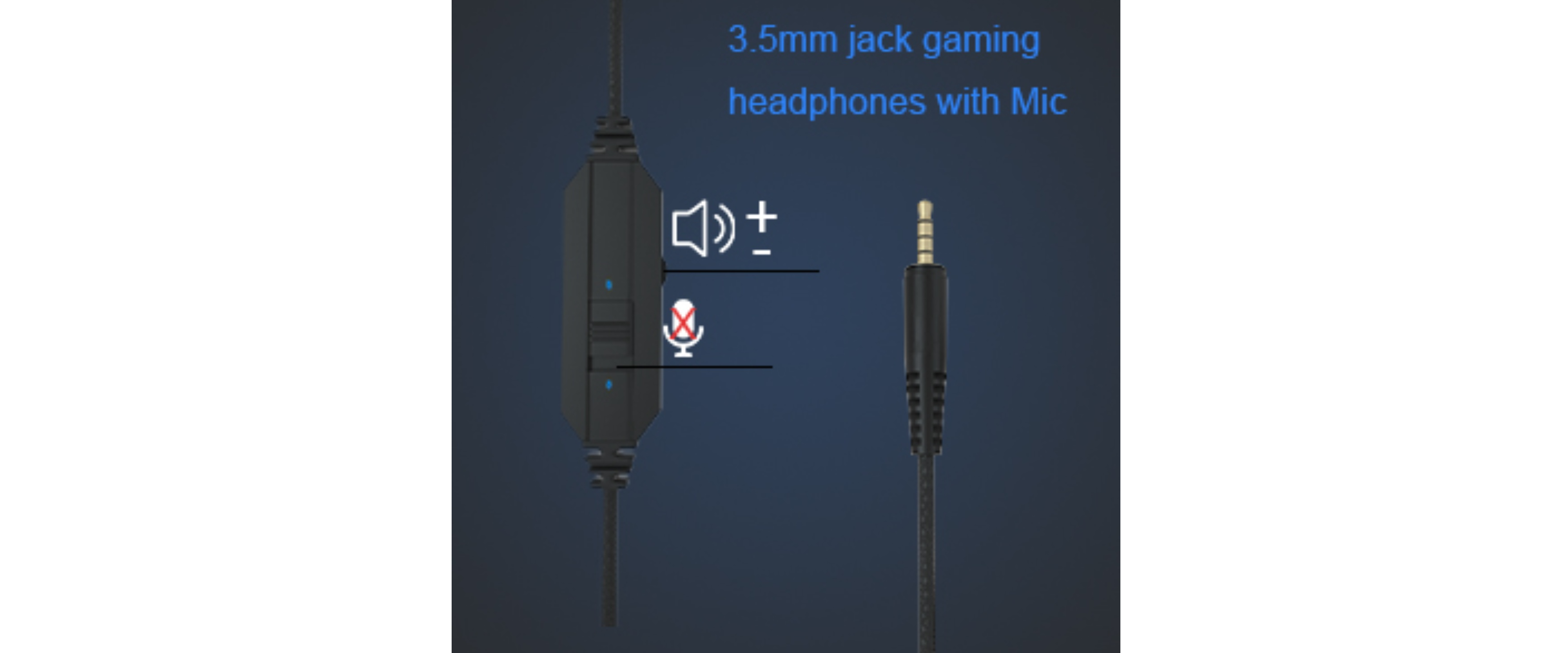 EACH gaming headset, 3.5mm audio jack, inline volume control, mic mute switch