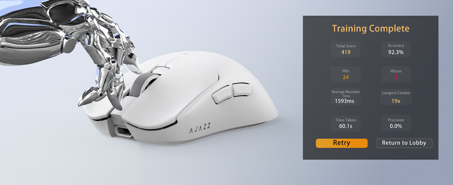 AJ200P Wireless Gaming Mouse, Tri-Mode Bluetooth/2.4G/Wired PC Mouse with Magnetic Charging Dock