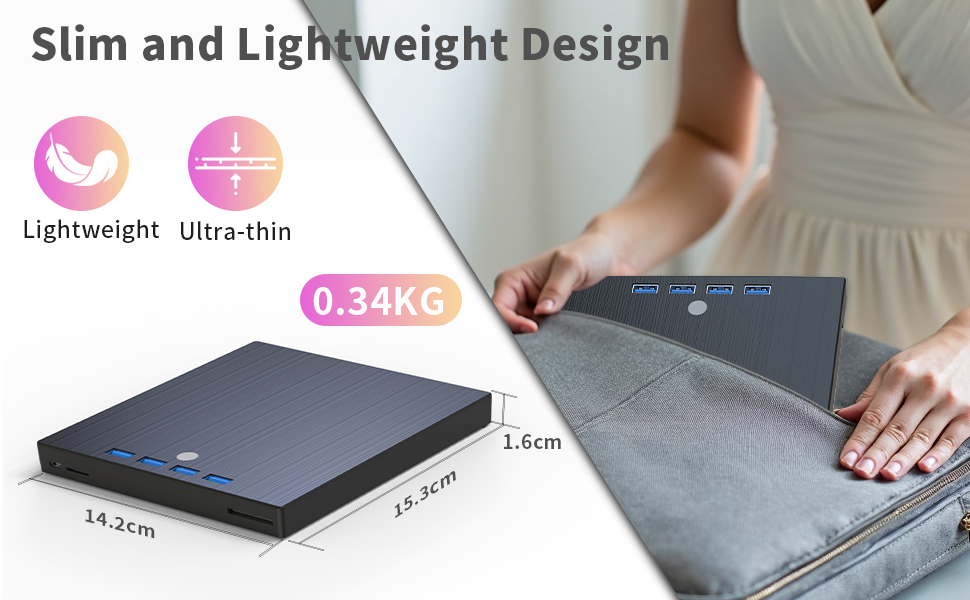 External CD DVD Drive, 7 in 1 USB 3.0 and Type-C Disc Reader Writer Burner Player,Slim and Portable
