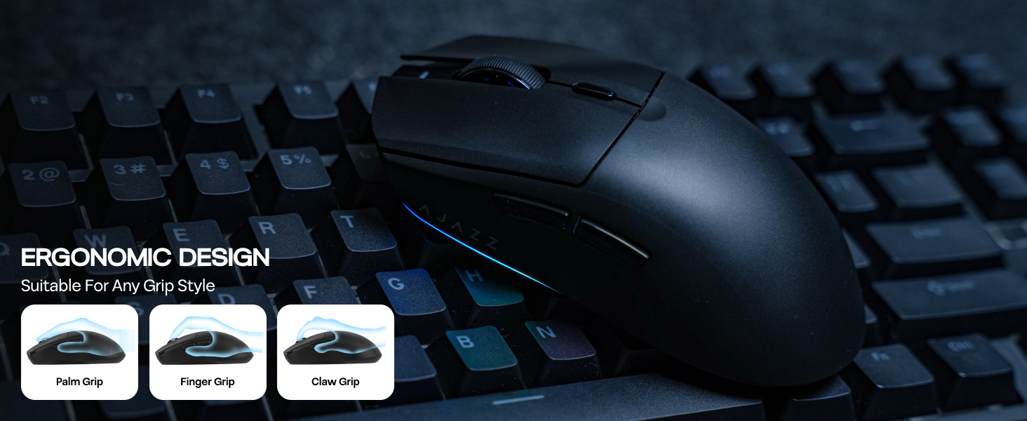 AJ139 V2 MC Gaming Mouse with Charging Base, Adjustable 12,000 DPI, PAW3311 Sensor, 3 Modes Wireless