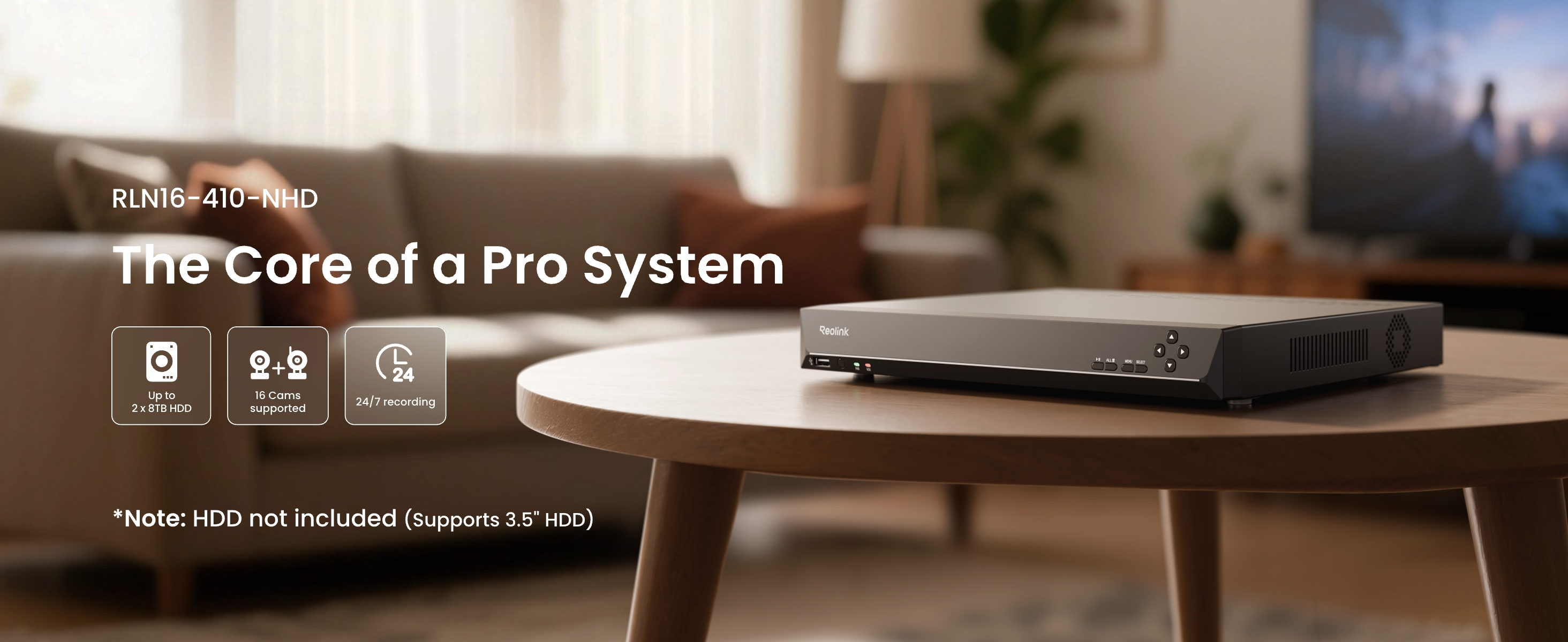 RLN16-410-NHD | Up to 2x 8TB HDD | 16 Cams supported | 24/7 recording