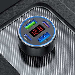 USB C Car Charger Adapter, 66W 4 Port Metal Car USB Charger with Voltmeter Dual USB C Car Phone Char