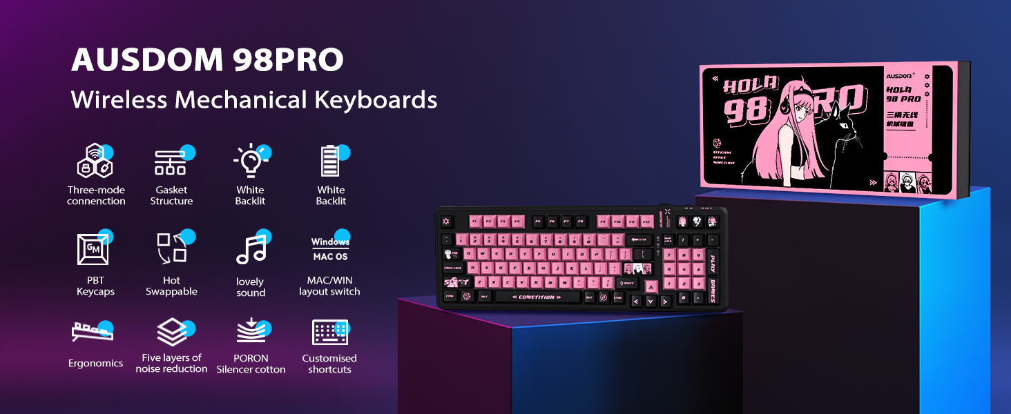 AUSDOM 98Pro Wireless Mechanical Keyboard