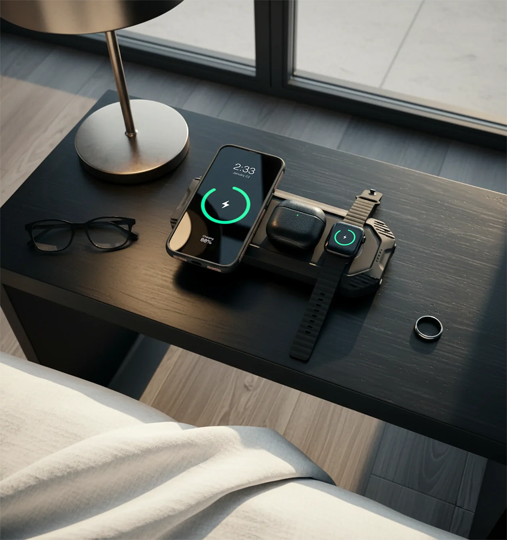 Lion Energy Eclipse Power Bank 3-in-1 Wireless & USB Charger for Phone, Ear Buds & Watch