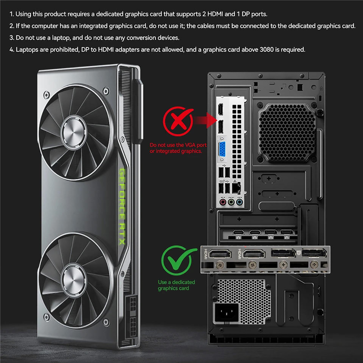 Note: Please connect the 12V DC power adapter to provide sufficient power. Using a shorter 8K HDMI +