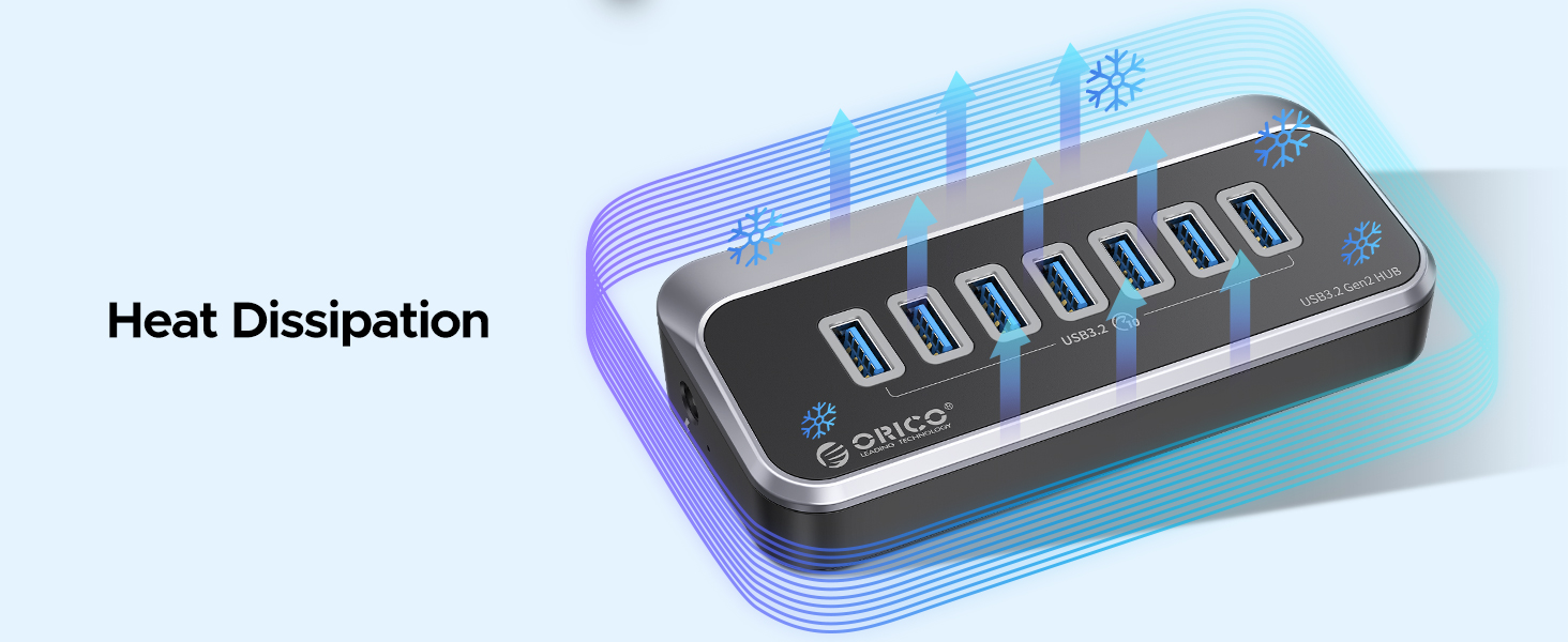 ORICO USB Hub 10Gbps with 7 USB A Ports, USB 3.2 Gen 2 Hub with 3.28Ft USB-A to USB-C Cable USB Spli